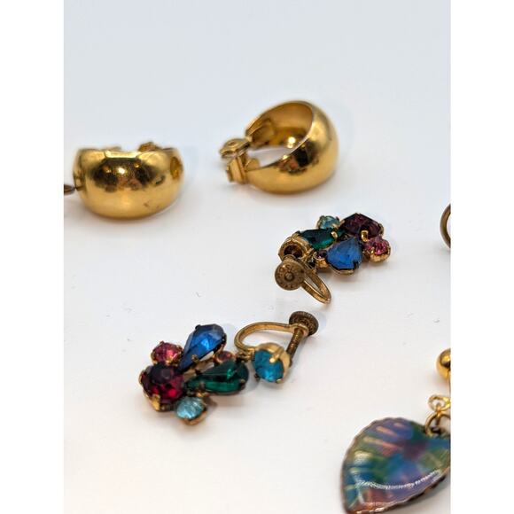 6 Pair Lot Vtg Clip On Screw Back Earrings Including Czech Monet & Gold Filled - Picture 5 of 9